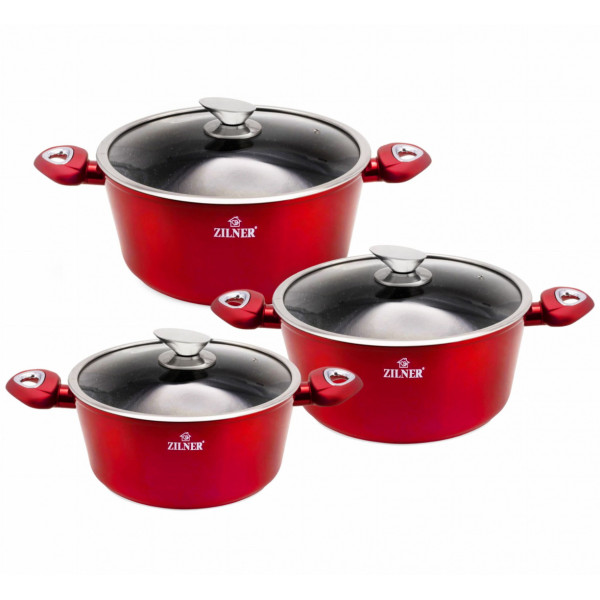 GARNKI z POWŁOKĄ GRANITOWĄ 6 EL. ZILNER CHERRY RED ZL-8561
