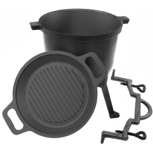 KOCIOŁEK ŻELIWNY MYŚLIWSKI 8L Z PATELNIĄ GRILLOWĄ ROSSNER MK-203