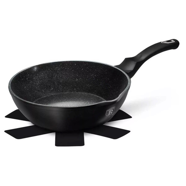 PATELNIA GRANITOWA 24CM WYLEWKI GŁĘBOKA BERLINGER HAUS BLACK SILVER BH-6185