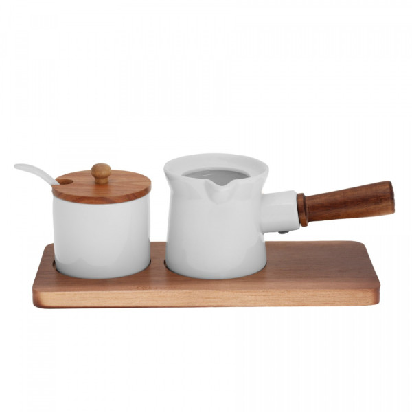 PORCELANOWA CUKIERNICA Z ŁYŻECZKĄ + MLECZNIK NA PODSTAWCE KASSEL 93559
