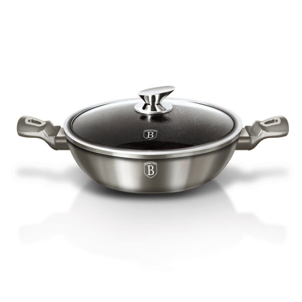 WOK GARNEK Z POWŁOKĄ GRANITOWĄ 28cm 3.8L BERLINGER HAUS METALLIC LINE CARBON BH-1241-N