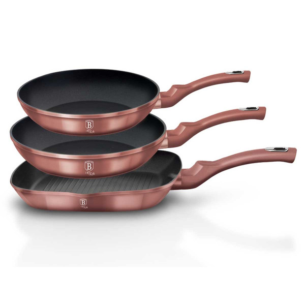 ZESTAW 3 PATELNI GRANITOWYCH 20/24/28CM BERLINGER HAUS METALLIC LINE i-ROSE BH-6041