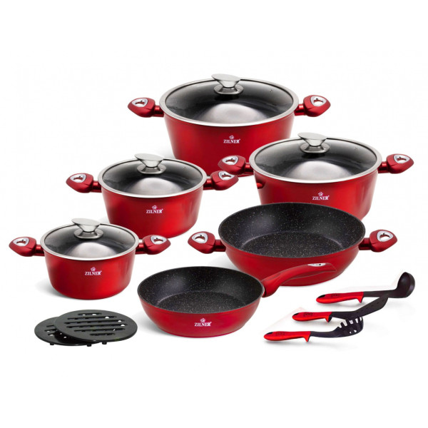ZESTAW GARNKÓW Z POWŁOKĄ GRANITOWĄ 15 EL. ZILNER CHERRY RED ZL-8516