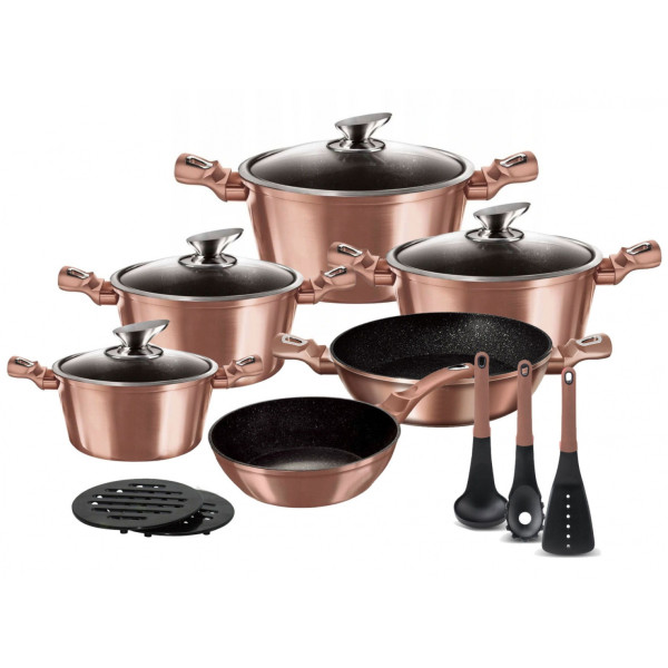 ZESTAW GARNKÓW Z POWŁOKĄ GRANITOWĄ 15 EL. ZILNER ROSEGOLD ZL-8517