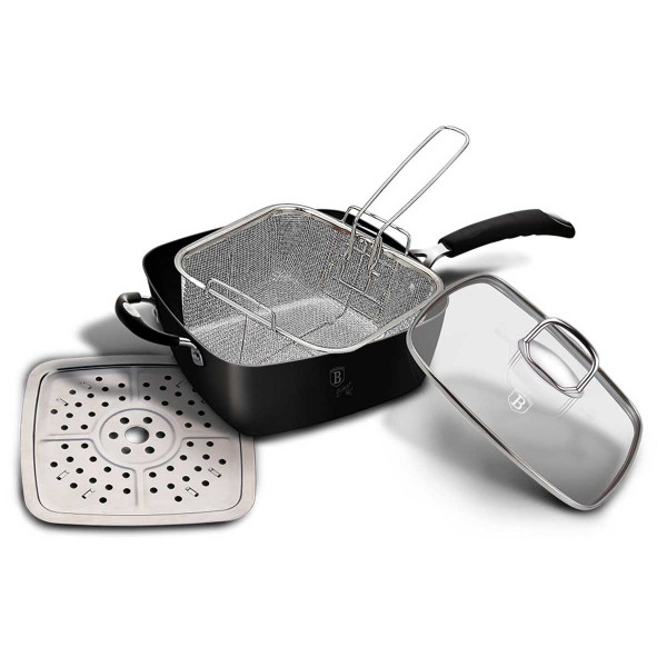 PATELNIA 24cm Z KOSZEM I PŁYTĄ PAROWĄ 4 EL. BERLINGER HAUS BLACK PRO BH-6554