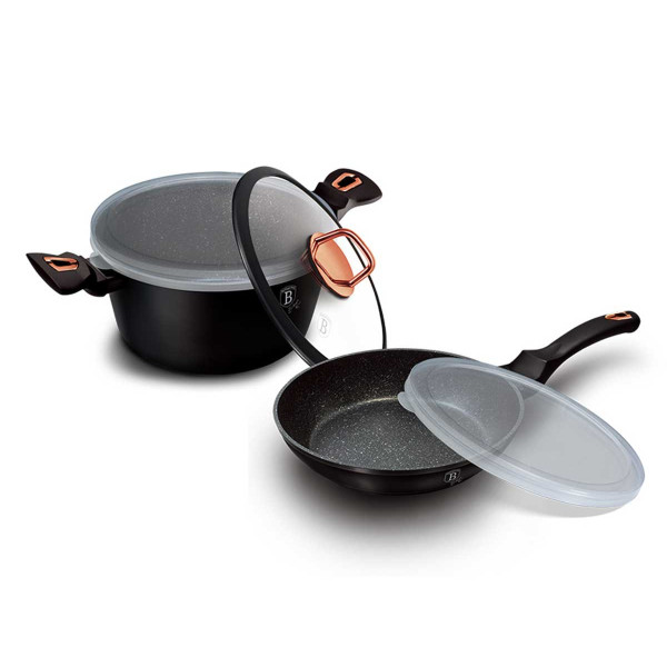 ZESTAW 5 EL. GARNEK + PATELNIA GRANITOWA BERLINGER HAUS BLACK ROSE BH-6790