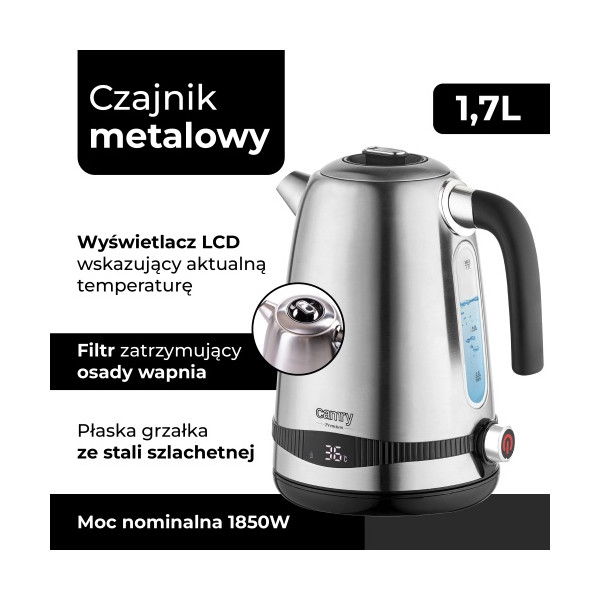 Czajnik metalowy 1,7L z LCD & regulacja temp.