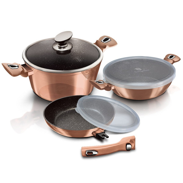 ZESTAW GARNKÓW GRANITOWYCH 6 ELE BERLINGER HAUS METALLIC LINE ROSE GOLD BH-7051