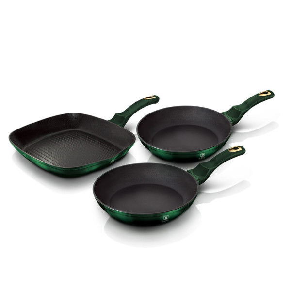 ZESTAW 3 PATELNI TYTANOWYCH BERLINGER HAUS METALLIC EMERALD BH-6167