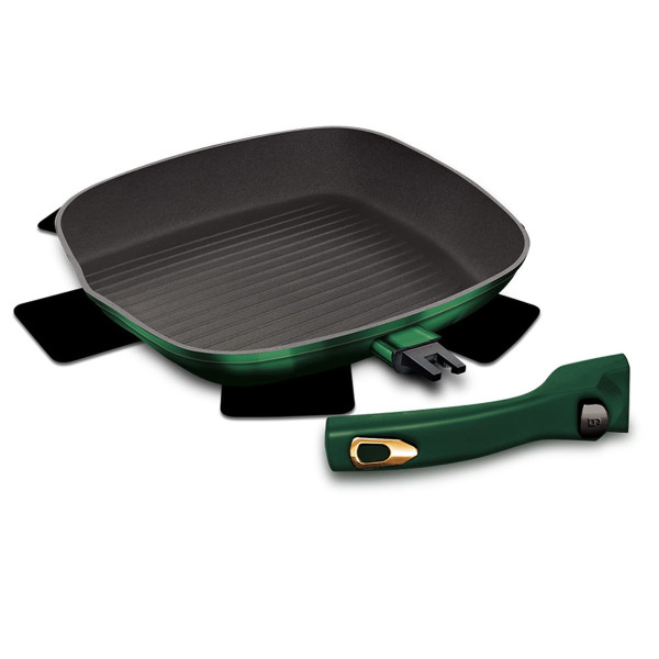 PATELNIA GRANITOWA GRILL Z ODPINANĄ RĄCZKĄ 28CM BERLINGER HAUS EMERALD BH-6089