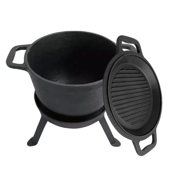 KOCIOŁEK ŻELIWNY MYŚLIWSKI 8.0L Z PATELNIĄ GRILL 2 W 1 KINGHOFF KH-1733