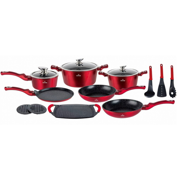 KOMPLET GARNKÓW z POWŁOKĄ MARMUROWĄ 15 EL. ZILNER CHERRY RED ZL-8591