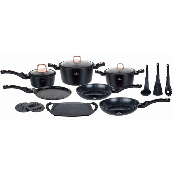 KOMPLET GARNKÓW z POWŁOKĄ MARMUROWĄ 15 EL. ZILNER BLACK ROSEGOLD ZL-8593