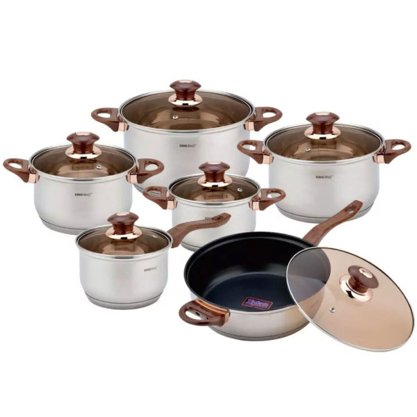 ZESTAW GARNKÓW STALOWYCH 12 EL. KINGHOFF KH-1768 ROSEGOLD