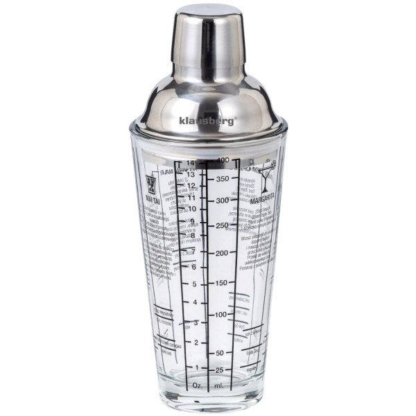 SHAKER DO DRINKÓW KOKTAJLI Z PRZEPISAMI BARMAŃSKI SZKLANY 400ML KLAUSBERG KB-7647