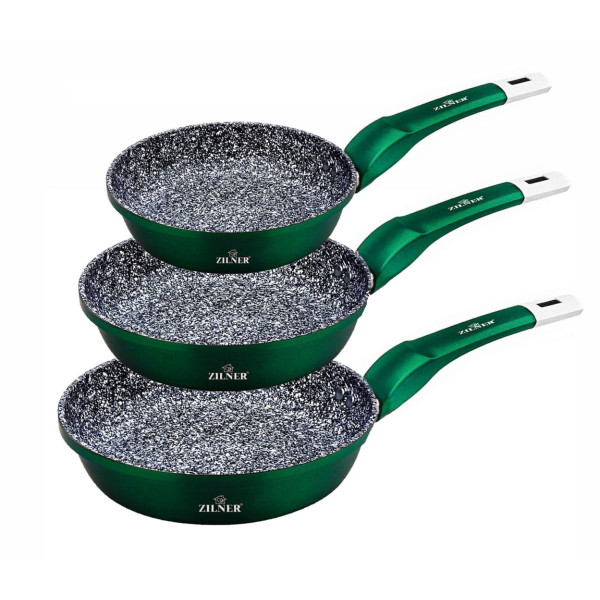 ZESTAW 3 PATELNI 20 24 28CM MARMUROWO-CERAMICZNE ZILNER STONETEC EMERALD ZL-2028G