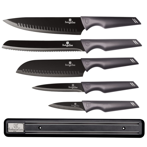 ZESTAW NOŻY Z LISTWĄ MAGNETYCZNĄ 6-ELE BERLINGER HAUS CARBON PRO BH-2701