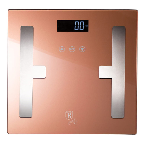 SZKLANA WAGA ŁAZIENKOWA Z FUNKCJĄ POMIARU TKANKI TŁUSZCZOWEJ BMI BERLINGER HAUS ROSE GOLD BH-9356
