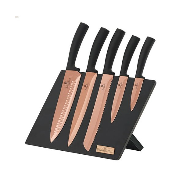 ZESTAW NOŻY NA STOJAKU MAGNETYCZNYM 6-ELE BERLINGER HAUS ROSE GOLD BH-2609
