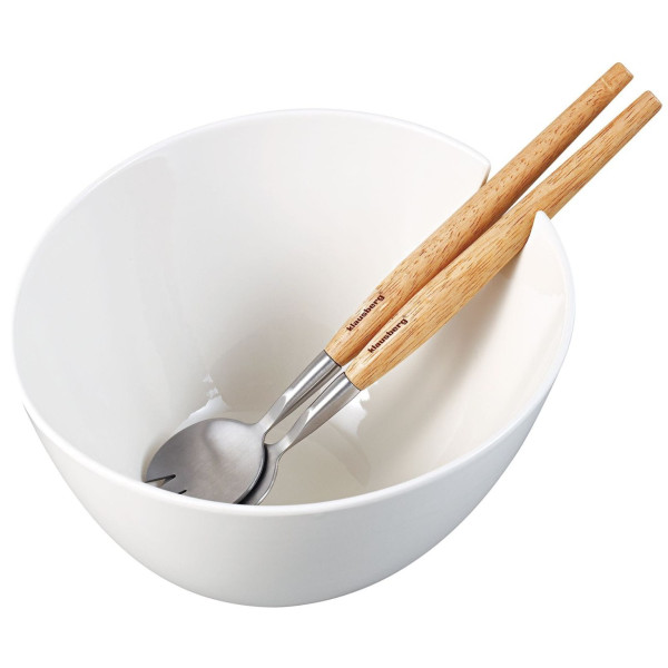 PORCELANOWA MISA 23cm DO SAŁATEK Z ŁYŻKAMI KLAUSBERG KB-7787 BIAŁA